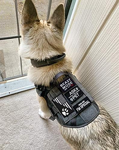 U-LIAN 4 Pieces Dog Patch Beast Mode On Ask to Pet US Flag Mama Says I'm Special Funny Hook and Loop Patches Service Dogs Black