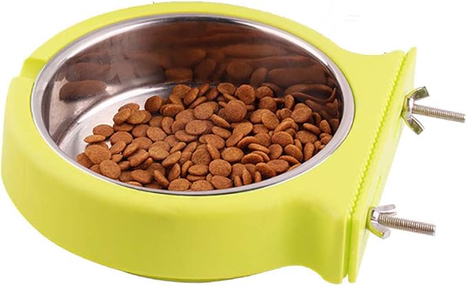 Crate Dog Cat Bowls, Removable Stainless Steel Hanging Pet Cage Bowls for Kennel, Crate Food Water Feeder Bowls with Bolt Holder for Cat, Puppy, Rabbite Birds and Other Small Animals (Large, Green)