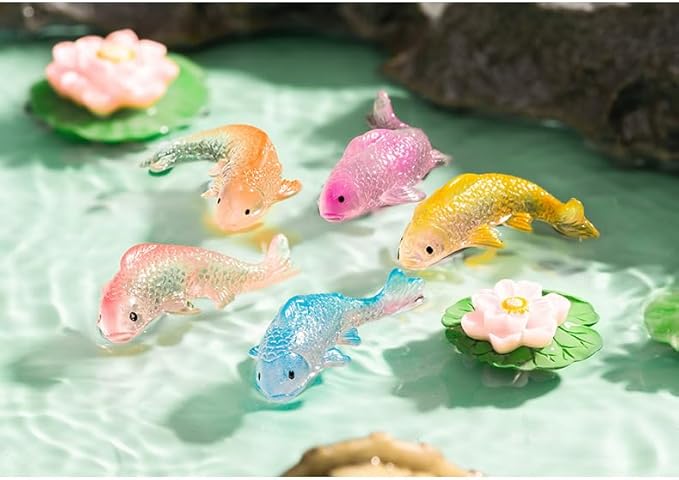 7 Pcs Colorful Koi Resin Figurines for Fish Tank - Miniature Ornaments for Terrarium Bottle, Fairy Garden Scene, Birthday Cakes, DIY Aquascape Kit, Aquarium Moss Layout Desktop Landscape Accessories