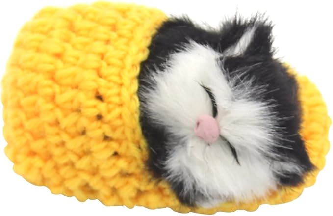 4Pcs Sleeping Cat in Slipper Doll Toy, Mini Kitten in Shoe with Meows Sounds Decor Hand Toy Gift for Kids Boys Girls