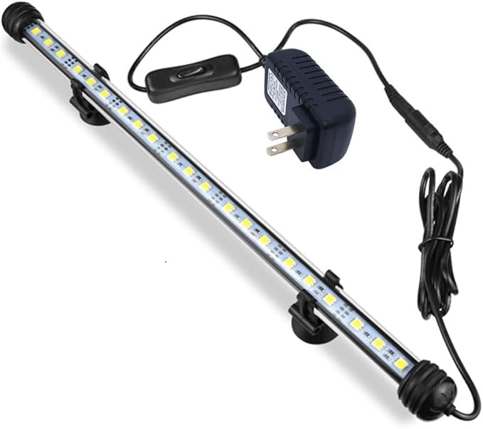 15 inch LED Aquarium Light, 8W Fish Tank Light Underwater Light Submersible Crystal Glass Lights, 9.2ft/2.8m Long Wire Length, White