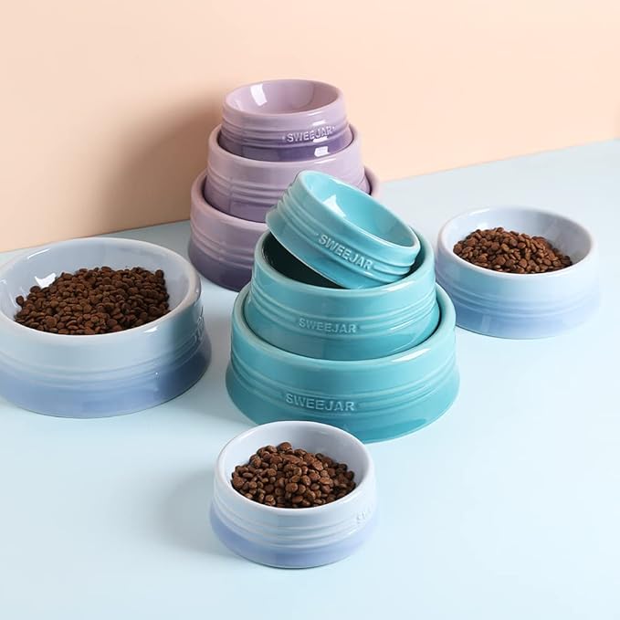 Sweejar Gradient Dog Bowl, Ceramic Dog Food Dish for Puppy and Kitten, Porcelain Pet Bowl for Food and Water 8 oz (Gradient Purple)