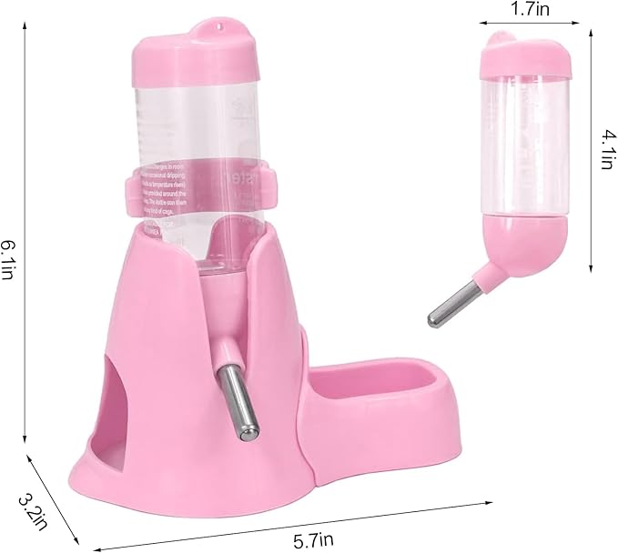 Shudyear 3 in 1 Pet Automatic Water Dispenser PP Water Bottle No Drip Small Pet Water Bottle for Dwarf Hamster Mouse Rat Hedgehog (Pink)