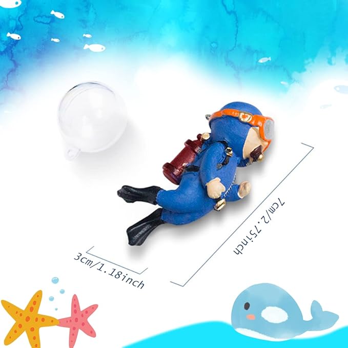 Gift Wrapped 2 Pack Fish Tank Decorations, Cute Diver Aquarium Ornaments Decor Toy with Funny Floating Device Aquarium Accessories for All Kinds of Fish and Aquatic Pets (2Pcs Blue G)