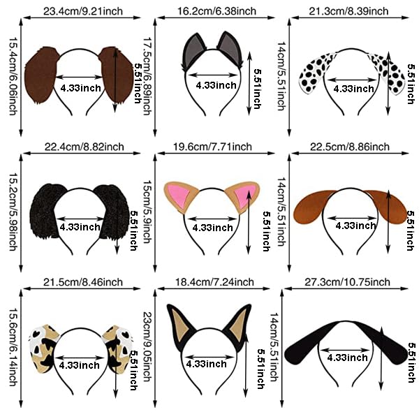 9PCS Dogs Ear Headbands for Pet Birthday Party Favors for Costumes Dress-Up Party Supplies