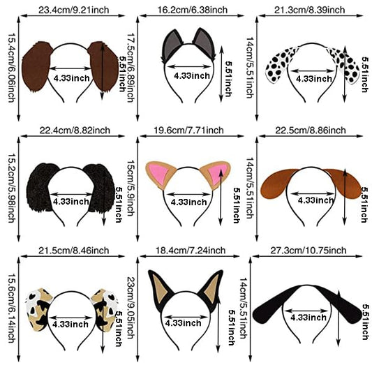 9PCS Dogs Ear Headbands for Pet Birthday Party Favors for Costumes Dress-Up Party Supplies