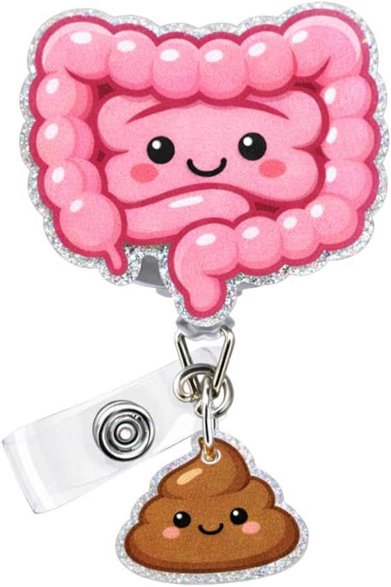 Intestines and Poop Badge Reel Funny Colon Anatomy Humor Hospital Clinic ID Name Holder with Retractable Clip Gift for Gastroenterology Gastro Nurse Medical Assistant Endoscopy RN Healthcare Workers