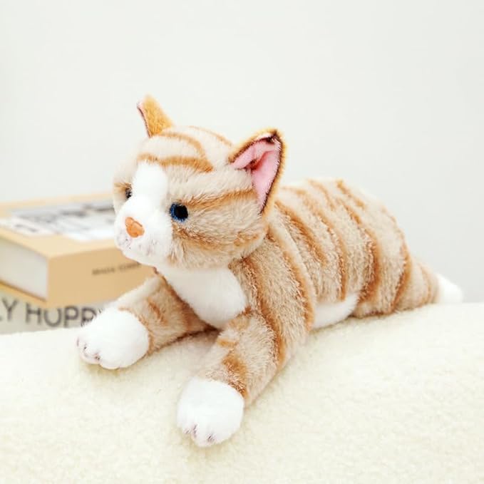 PEACH CAT Striped Cat Stuffed Animal 9.8" Realistic Kitten Plushies Soft Plush Toys Gifts for Kids Yellow