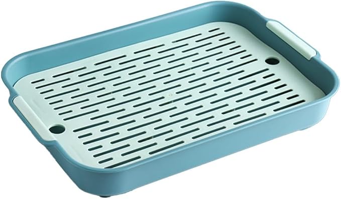 Small Animal Litter Box with Detachable Grid, Large Space Rabbit Toilet Tray for Guinea Pigs Hamster Chinchilla Ferret, Smooth Corner Plastic Potty Training Pan, Easy Clean Blue 36.5x24.5cm(B)