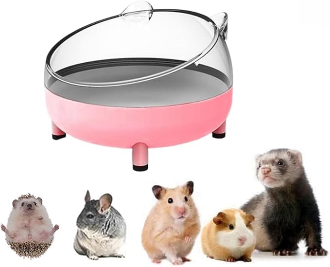 Hamster Food Bowl Elevated Tilted Pet Feeder Sand Bathtub Reduces Neck Strain for Small Pet Ferrets Dwarf Hamsters Gerbils Mice Puppies (Pink)