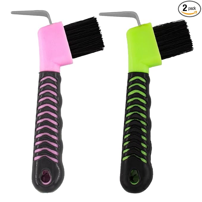Stiff Bristled Horse Hoof Pick Brush with Soft Rubber Handle, Portable (2PCS, Random Color)