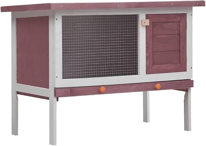 Outdoor Rabbit Hutch Brown Solid Pine Wood 35.4 in Square Single Layer Hutch with Easy Access Door for Small Pets, Weather Friendly for Garden Backyard Patio Use