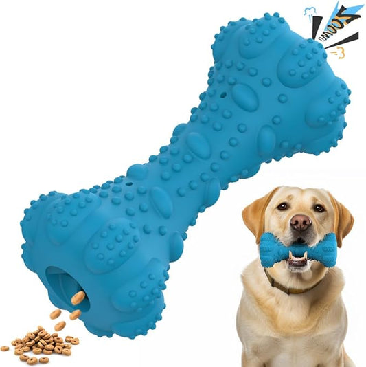 Dog Toy, Treat-Dispensing chew Toy for Dogs, Beef-Flavored,Durable Dumbbell-Shaped Natural Rubber Dog Toy Suitable for Medium to Large Dogs,Features squeaking loating Capabilities