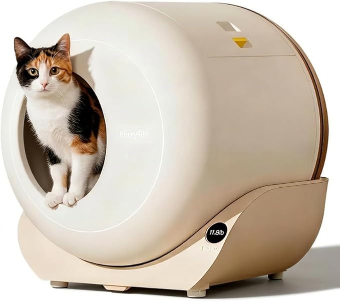 Furrytail Automatic Cat Litter Box, Self Cleaning Kitty Litter Box for Multiple Cats, Large Capacity Electric Cat Litter Box with Safety Sensors, App Control, Odor Control