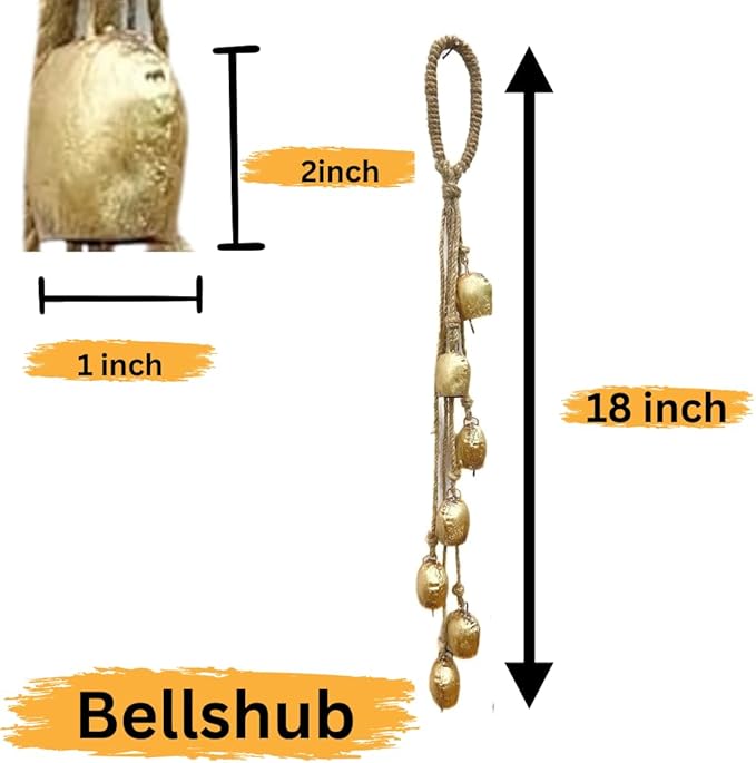 Bellshub Rustic Vintage 7-Bell Cluster Handmade 2" Metal Harmony Bells – 18" Hanging | Farmhouse Wall Décor, Wind Chime, Lucky Charm Bells for Home, Porch, Door Dog Bell Garden Decorations
