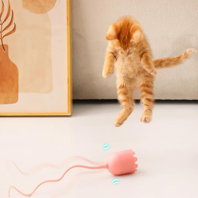DONGKER Cat Wand Toy,Automatic Silicone Tail Cat Teaser Toy Rechargeable Kittens Self Play Toy for Indoor Cats Bored Stress Relief