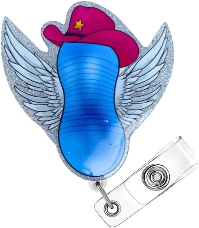 Cute Flying Cowgirl Peanut Badge Reel Fun Retractable ID Holder Clip Lanyard for Nurse CNA Tech Women Mom Maternity Medical Healthcare Worker Hospital Office Staff Sparkle Name Tag Accessories Gift