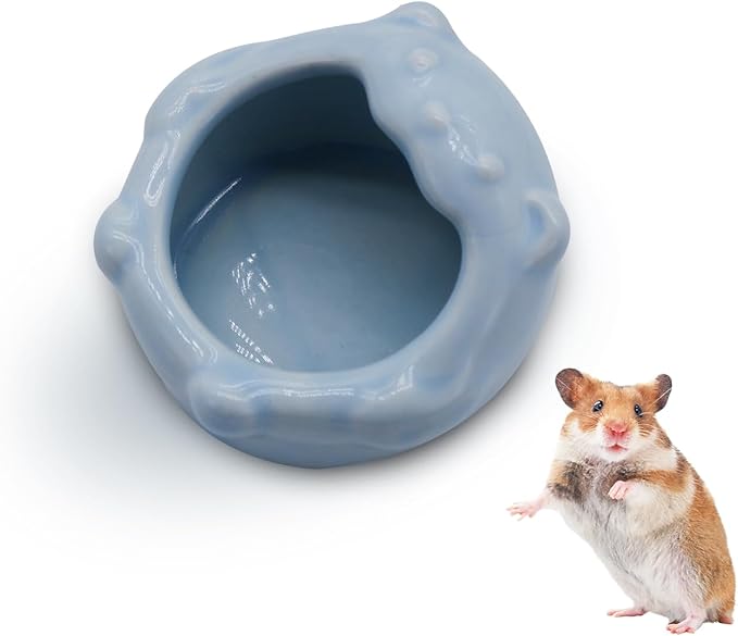 Small Ceramic Pet Hamster Bowl, Easy to Clean Anti Flipping Small Animal Bowls, Hamster Food and Water Bowl for Golden Bears, Rabbits, Hedgehogs, Dutch Pigs, Parrots (Blue)