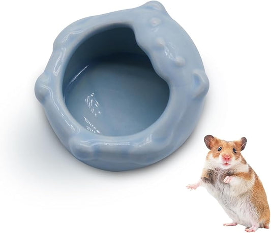 Small Ceramic Pet Hamster Bowl, Easy to Clean Anti Flipping Small Animal Bowls, Hamster Food and Water Bowl for Golden Bears, Rabbits, Hedgehogs, Dutch Pigs, Parrots (Blue)