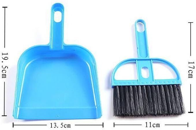Pet Cage Broom Brush Dustpan Set - Small Cat Litter Sweeper for Pet Cage Clean and Car Keyboard Brush (Blue)