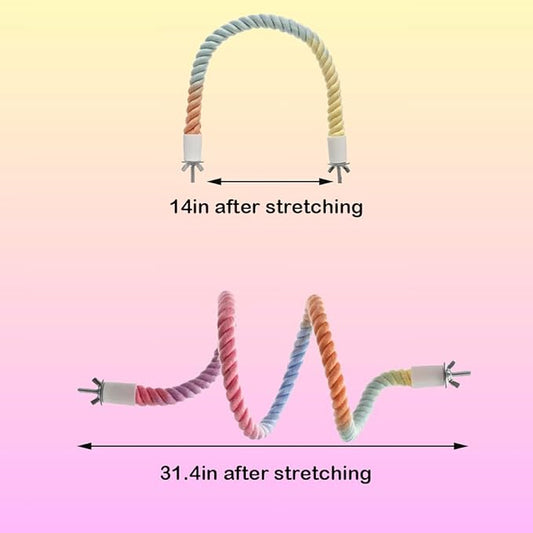 2Pcs Gradient Bird Rope Perch Stand Bird Cage Climbing Rope Toys Accessories of M5*30mm Screw for Cockatiels Lovebird Parakeet Budgies Sugar Gliders Hemp Swing(31.4'' & 14'')