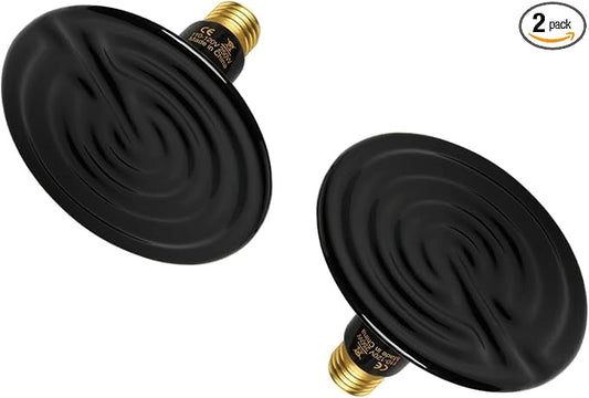 Simple Deluxe 250W Ceramic Heat Emitter Reptile Heat Lamp Bulb No Light Emitting Brooder Coop Heater for Amphibian Pets & Incubating Chicken, 2-Pack