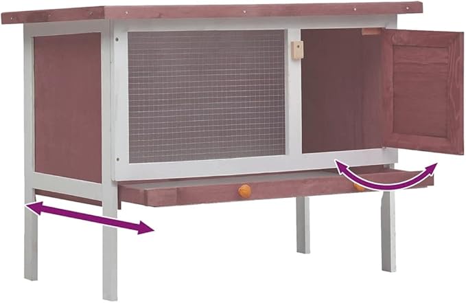Outdoor Rabbit Hutch Brown Solid Pine Wood 35.4 in Square Single Layer Hutch with Easy Access Door for Small Pets, Weather Friendly for Garden Backyard Patio Use