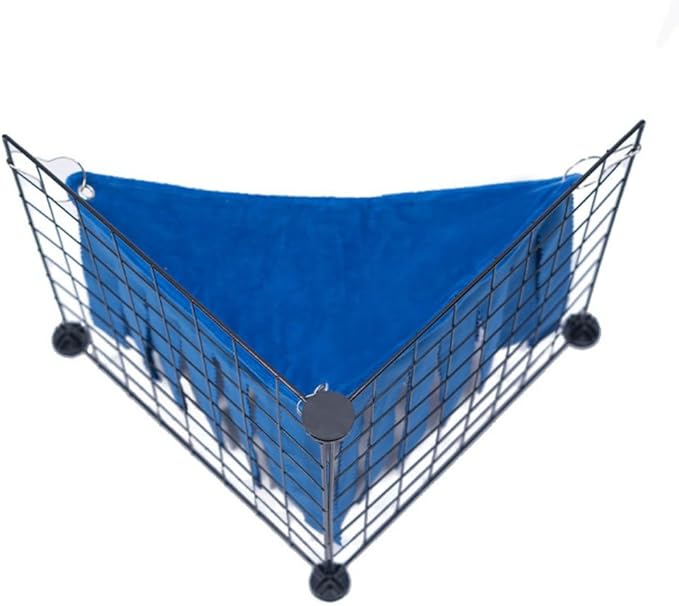 OMEM Guinea Pig Corner Hideout Fringed Triangle House with Hidden Hammock Tent for Hamster Rabbit Small Pet Habitat Décor (Blue)