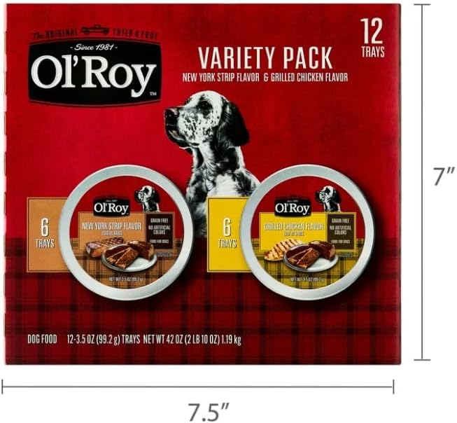 Ol's~Roys Grain-Free Wet Dog Food Variety Pack ~ 12 Count ~ 3.5 Oz Cups ~ New York Strip & Grilled Chicken Flavor, No Corn Wheat or Soy, All Natural, No Artificial Colors or Flavors, Daily Feeding.