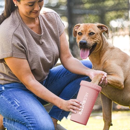 Dexas MudBuster Large Dog Paw Cleaner in Blush - Fits 2.5"-3.5" Wide Paws, Portable Paw Washer for Muddy Paws, Dog Paw Cleaning Cup with Gentle Silicone Bristles, Quick Clean Pet Paw Washer