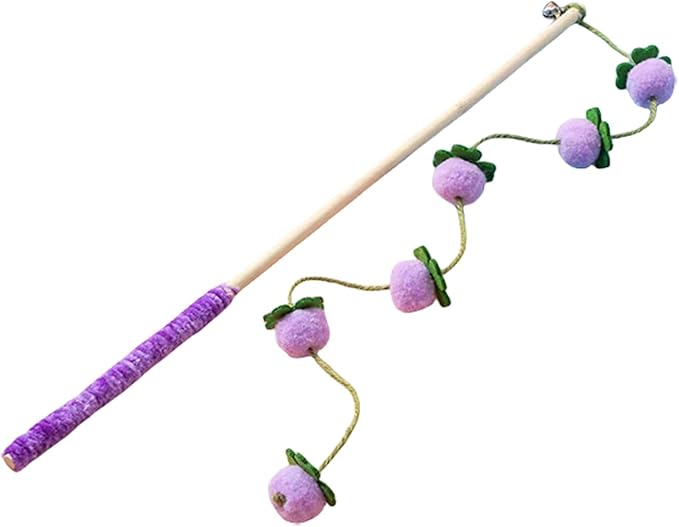 Cat Wand Toy with Bell – Interactive Bamboo Cat Teaser for Indoor Cats – Purple Grape