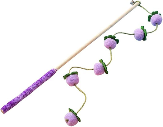 Cat Wand Toy with Bell – Interactive Bamboo Cat Teaser for Indoor Cats – Purple Grape