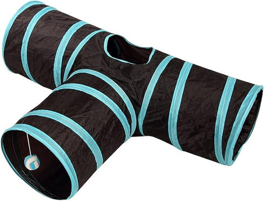 Cat Tunnels, Pet Ferret Rabbit Bunny Tunnels Tubes Subway Habitats, T-Style, DIY Cat Peekaboo Maze House Tent Bed, Kitten Interactive Toy (T Type 3 Way (Straight))