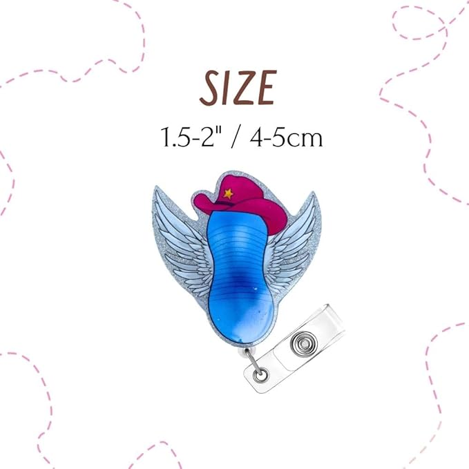 Cute Flying Cowgirl Peanut Badge Reel Fun Retractable ID Holder Clip Lanyard for Nurse CNA Tech Women Mom Maternity Medical Healthcare Worker Hospital Office Staff Sparkle Name Tag Accessories Gift