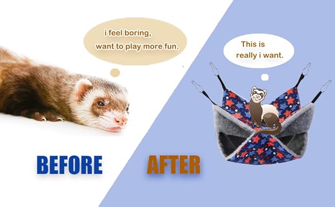 Petonfun Guinea Pig Hideout Toys, Ferret Hammock, Rat Cage Accessories Set - Large Small Animal Chinchilla Bed for Hamster, Tunnel, Squirrel, Sugar Glider - Hanging Hide, Blue