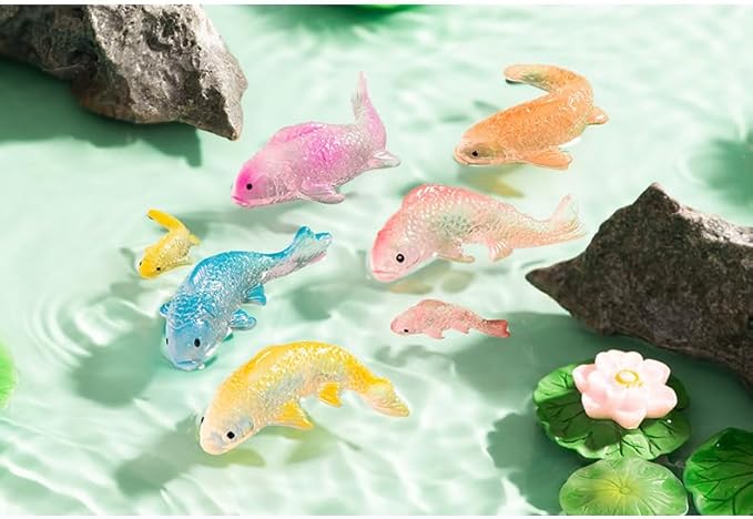 7 Pcs Colorful Koi Resin Figurines for Fish Tank - Miniature Ornaments for Terrarium Bottle, Fairy Garden Scene, Birthday Cakes, DIY Aquascape Kit, Aquarium Moss Layout Desktop Landscape Accessories