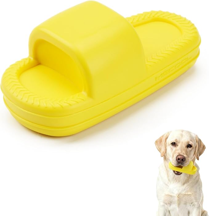 MECOOL Squeaky Slipper Dog Toy - Chew Toys for Aggressive Chewers, Durable Rubber Chew Toy for Dental Cleaning & Boredom Relief, for Small Medium Dogs, Yellow