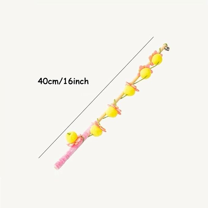 Cat Wand Toy with Bell: Floral Bamboo Teaser for Cats & Kittens - Yellow Apricots