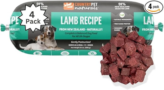 New Zealand Frozen Dog Rolls Lamb, Pasture-Raised & Free-Range, Gently Pasteurized Raw Dog Food, Protein-Rich, Natural & Healthy (4 Rolls/case)