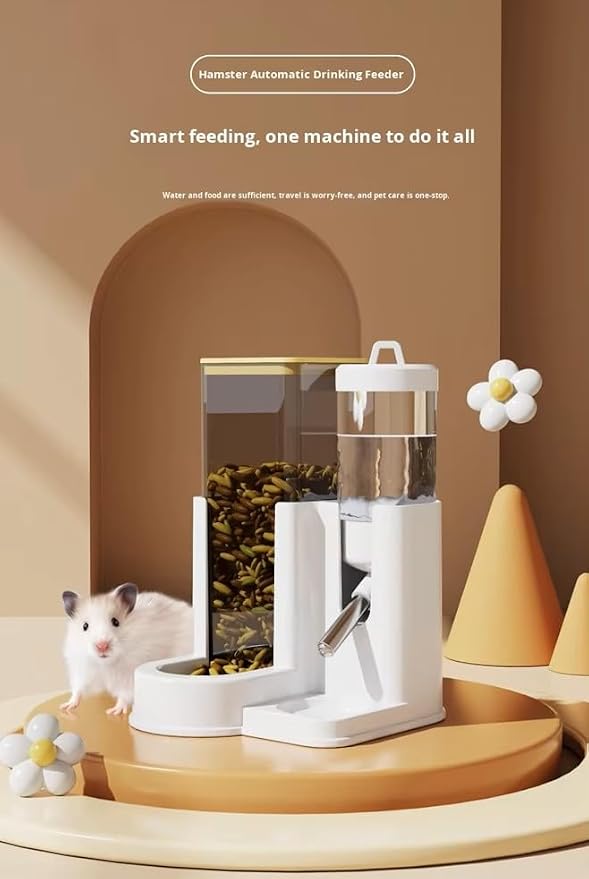 2 in 1 Automatic Hamster Feeder and Water Dispenser No Drip with Stainless Steel Nozzle, Small Animal Water Bottle, Bunny Rabbit Guinea Pig Rodent Cage Mount Gravity Feed