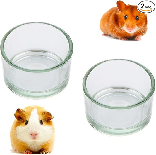 2 Pcs Hamster Food and Water Bowl Glass Anti-Turning Transparent Dish for Hamster and Other Small Pet