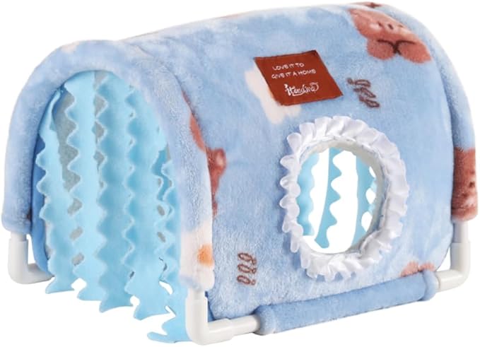 Guinea Pig Hideout Rabbit Hideout No Bottom Guinea Pig Bed Easy to Clean & Breathable Bunny Beds - Small Animal Indoor Habitat for Rabbit Ferret Hedgehog Flower-Branch Mouse (Blue)