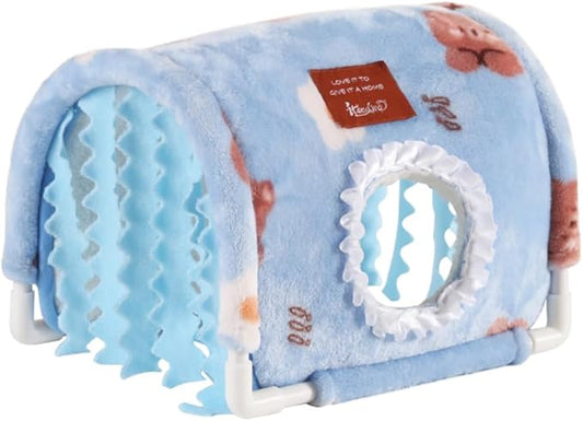 Guinea Pig Hideout Rabbit Hideout No Bottom Guinea Pig Bed Easy to Clean & Breathable Bunny Beds - Small Animal Indoor Habitat for Rabbit Ferret Hedgehog Flower-Branch Mouse (Blue)