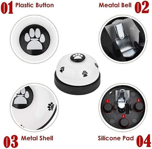 SlowTon Dog Doorbells, 2 Pack Metal Bell Dog Training with Non Skid Rubber Bottoms Dog Door Bell for Potty Training Clear Ring Pet Tool Communication Device for Small Dogs Cats (White+White)