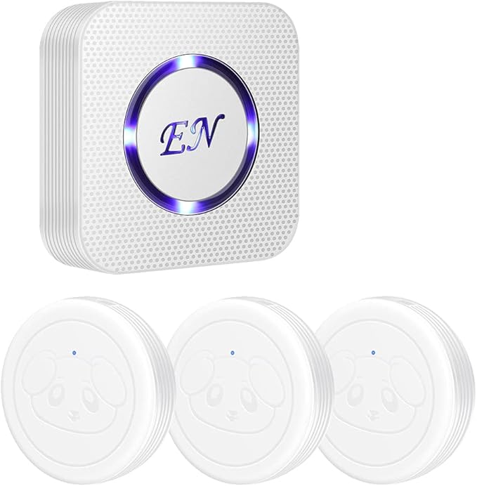 Dog Door Bell Wireless Doggie Doorbells for Potty Training with Waterproof Touch Button Dog Bells Included 1 Receiver and 3 Transmitters (White)