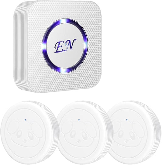 Dog Door Bell Wireless Doggie Doorbells for Potty Training with Waterproof Touch Button Dog Bells Included 1 Receiver and 3 Transmitters (White)