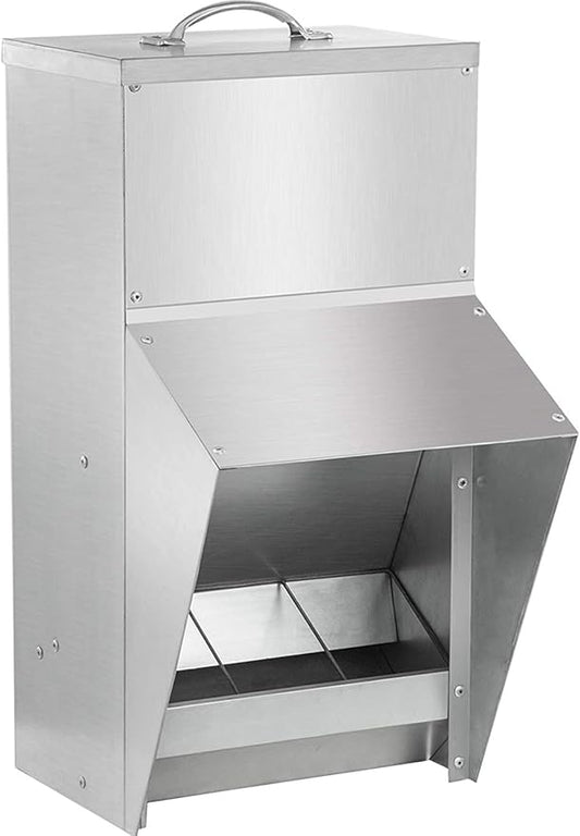 shengyi 11.5-55lbs Galvanized Chicken Feeder - Rat Proof Poultry Feeder with Lid Weatherproof Outdoor Coop Food Dispenser (25lbs 12.9x8.3x18.9in)