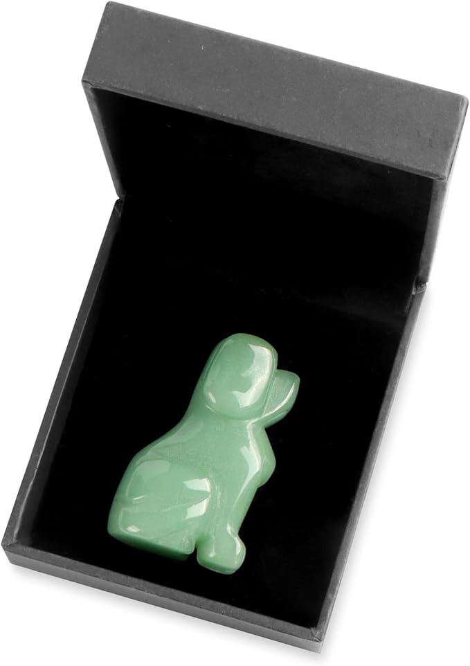 Artistone 2" Green Aventurine Dog Crystal Animals Figurine Carved Jade Stone Puppy Dog Statue Sculpture Craft Home Decorations