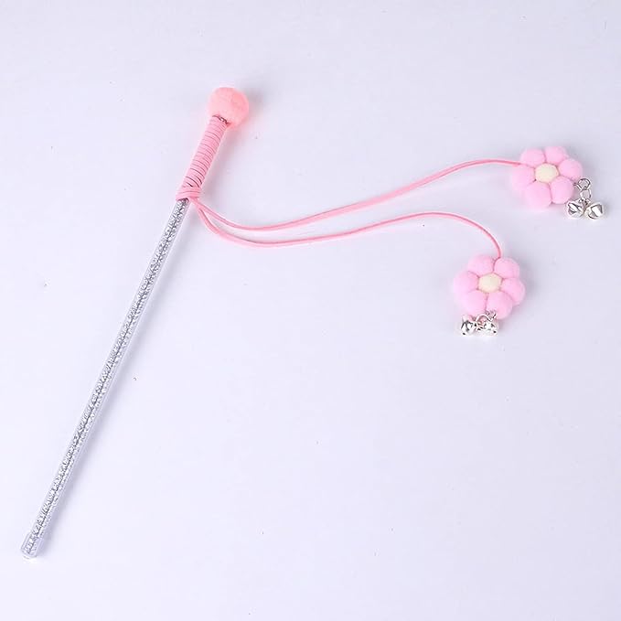 Pink Cat Feather Stick Toy - Cat Teaser Wand with Feather Refills and Bell, Interactive Cat Toy Wand for Indoor Cats and Kittens