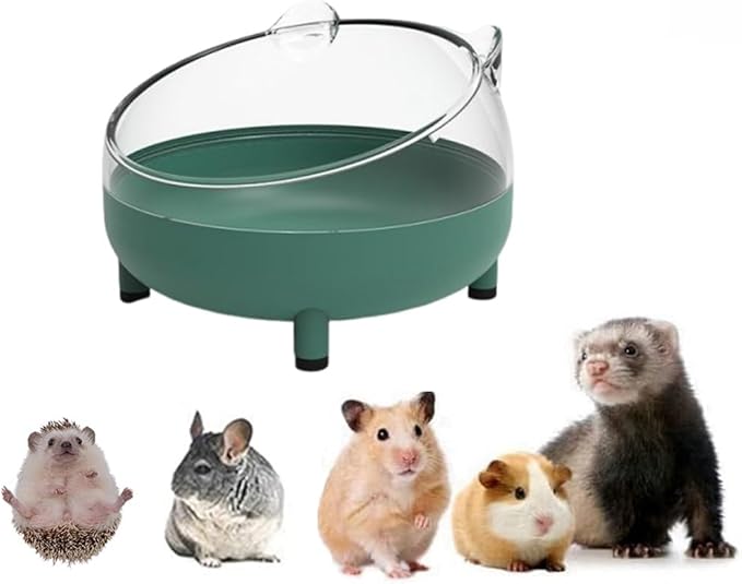 Hamster Food Bowl Elevated Tilted Pet Feeder Sand Bathtub Reduces Neck Strain for Small Pet Ferrets Dwarf Hamsters Gerbils Mice Puppies (Green)